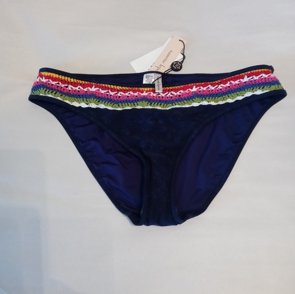 Nanette lepore Swim Peace & Love Navy bikini bottom w Crocheted Accent